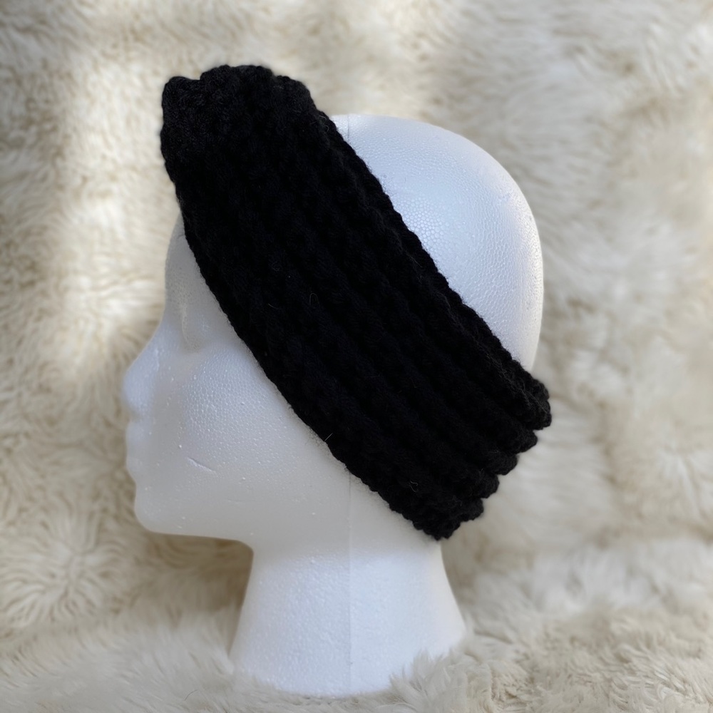 Black Crocheted Winter Headband